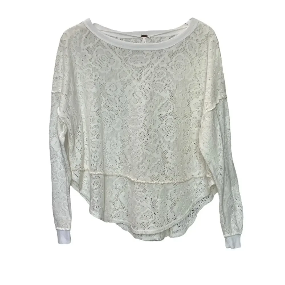 3 FOR $45 SALE | Free People Sheer Floral Lace Pullover Off White S